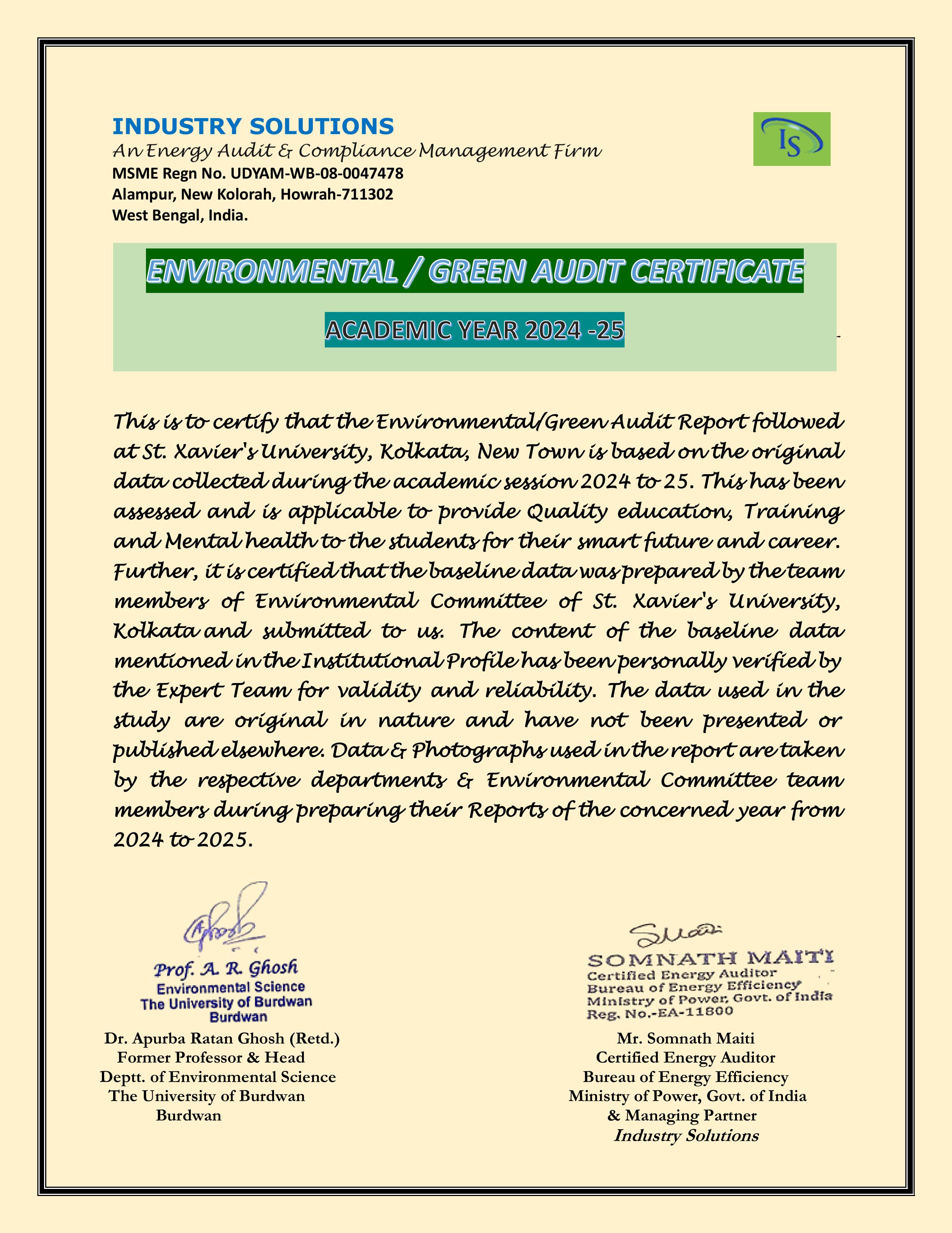 GREEN AUDIT CERTIFICATE